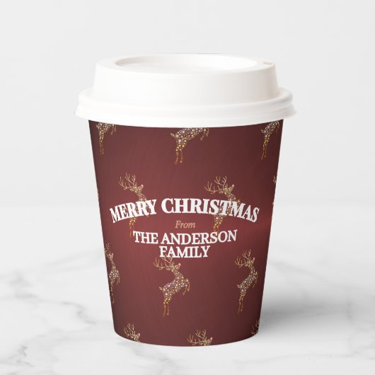 Elegant Modern Red and Gold Reindeer Christmas Papieren Bekers (Voorkant)