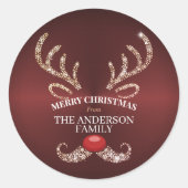 Elegant Modern Red and Gold Reindeer Christmas Ronde Sticker (Voorkant)