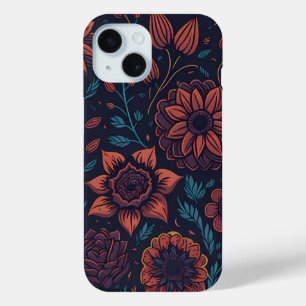 Elegant  Modern Red en Blue Dark Floral Art