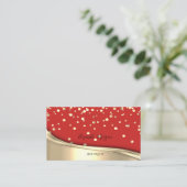 Elegant Modern Red Gold Confetti Visitekaartje (Staand voorkant)
