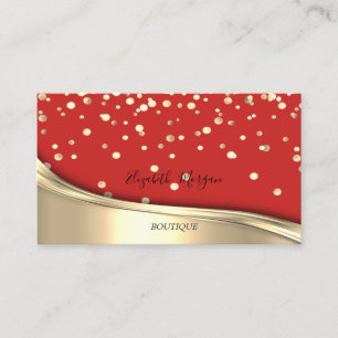 Elegant Modern Red Gold Confetti Visitekaartje