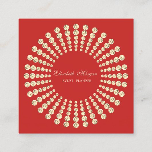 Elegant Modern, Red, Gold Diamonds Vierkante Visitekaartje (Voorkant)