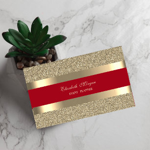 Elegant Modern, Rode Gouden Gestreepte Glitters Visitekaartje