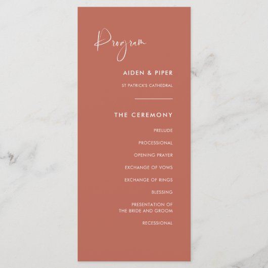 Elegant & modern Rode klei bruiloft programma (Voorkant)