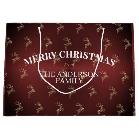 Elegant Modern Rood en Goud Rendier Kerstmis Groot Cadeauzakje (Voorkant)