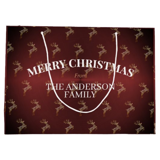 Elegant Modern Rood en Goud Rendier Kerstmis Groot Cadeauzakje (Achterkant)