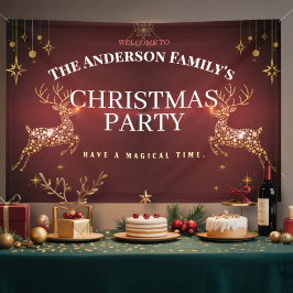 Elegant Modern Rood en Goud Rendier Kerstverbod Spandoek