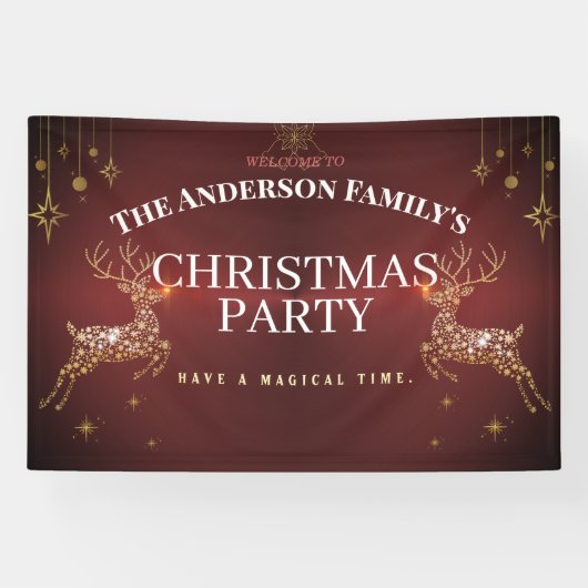 Elegant Modern Rood en Goud Rendier Kerstverbod Spandoek (Horizontaal)