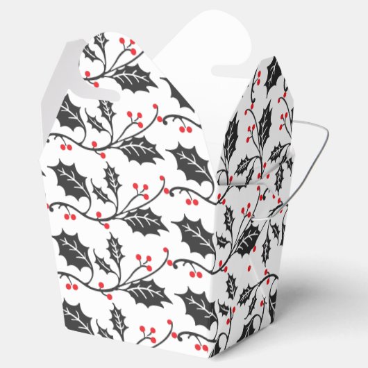 Elegant modern rood en zwart Holly Pattern Bedankdoosjes (Geopend)
