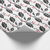 Elegant modern rood en zwart Holly Pattern Cadeaupapier (Hoek)