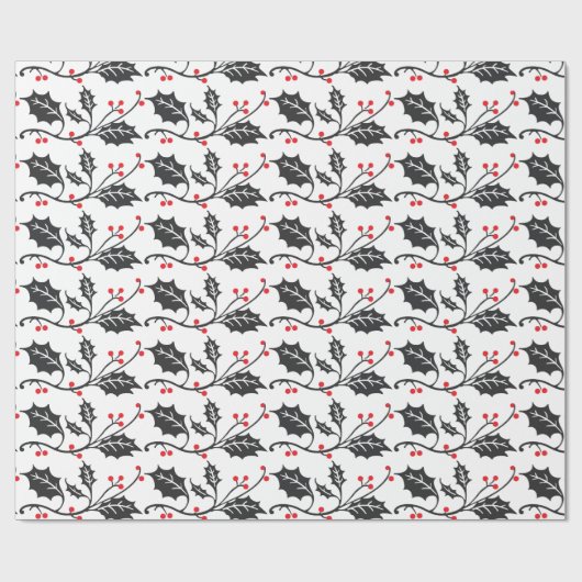 Elegant modern rood en zwart Holly Pattern Cadeaupapier (Vlak)