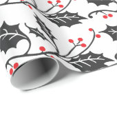 Elegant modern rood en zwart Holly Pattern Cadeaupapier (Rol Hoek)