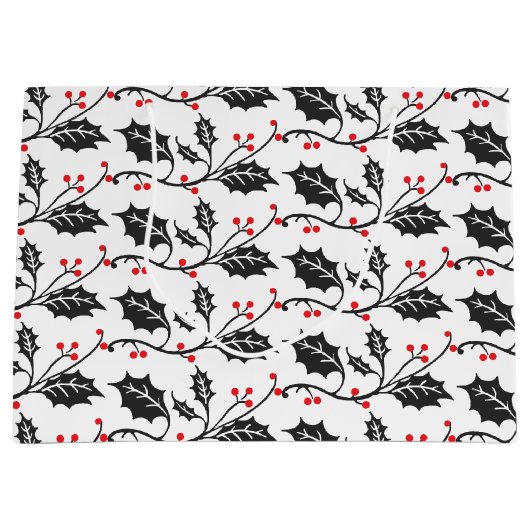 Elegant modern rood en zwart Holly Pattern Groot Cadeauzakje (Voorkant)