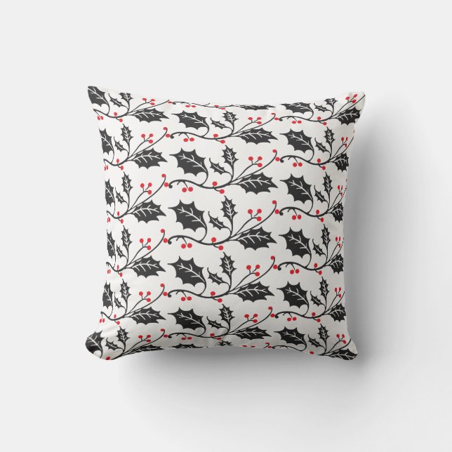 Elegant modern rood en zwart Holly Pattern Kussen (Voorkant)