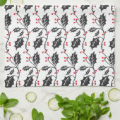 Elegant modern rood en zwart Holly Pattern Theedoek (Gevouwen)