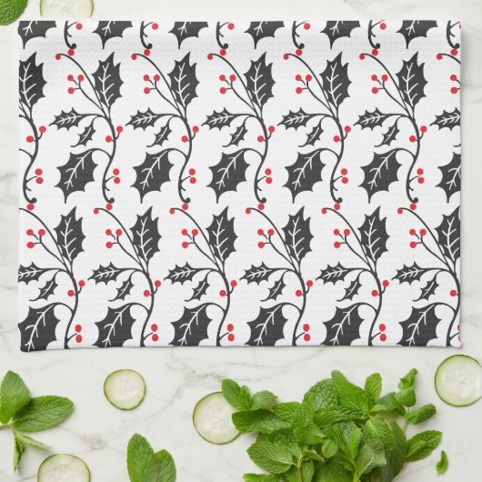 Elegant modern rood en zwart Holly Pattern Theedoek (Gevouwen)