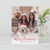 Elegant modern rood script 2 foto kerst feestdagenkaart (Staand voorkant)