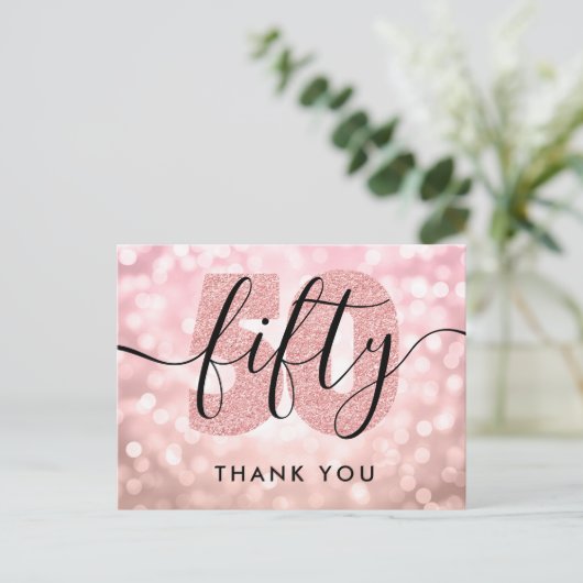 Elegant modern Roos Gold 50e verjaardag Dank u wel Briefkaart (Staand voorkant)