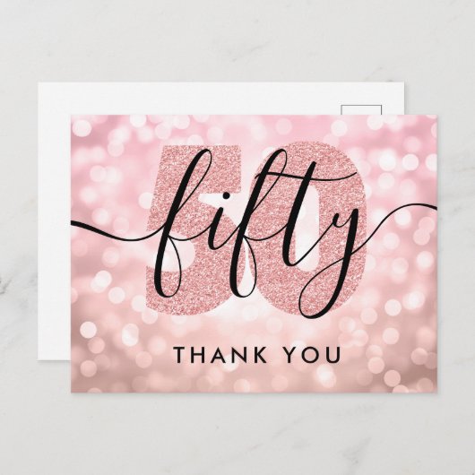 Elegant modern Roos Gold 50e verjaardag Dank u wel Briefkaart (Voorkant / Achterkant)
