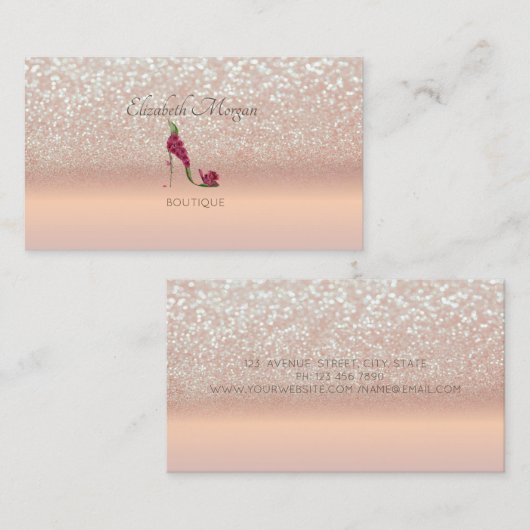 Elegant Modern, Roos Gold Glitter Bokeh High Heels Visitekaartje (Voorkant / Achterkant)