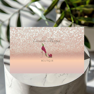Elegant Modern, Roos Gold Glitter Bokeh High Heels Visitekaartje