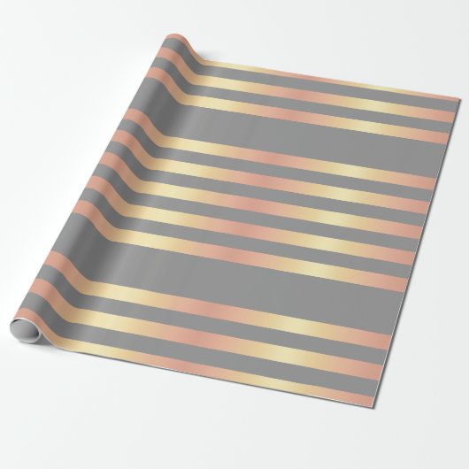 Elegant modern Roos Gold gradiëntstripes grijs Cadeaupapier (Uitgerold)