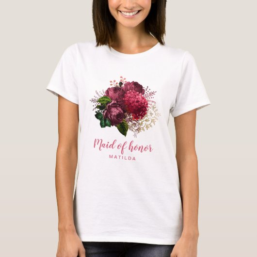 Elegant modern roos goud florale bruidegom t-shirt (Voorkant)