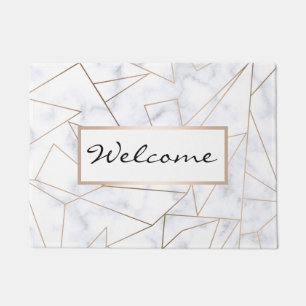 elegant modern roos goud geometrische witte marmer deurmat