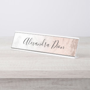 Elegant modern roos goud glitter marmer bureau naambordje