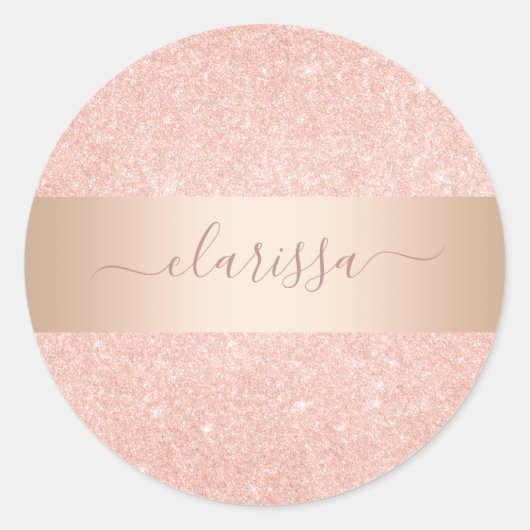 Elegant modern roos goud glitter ronde sticker (Voorkant)