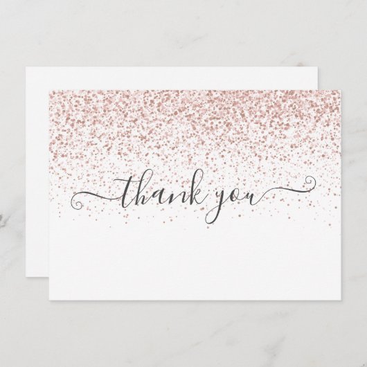 Elegant Modern Roos Goud Glitter Script Bedankkaart (Voorkant / Achterkant)