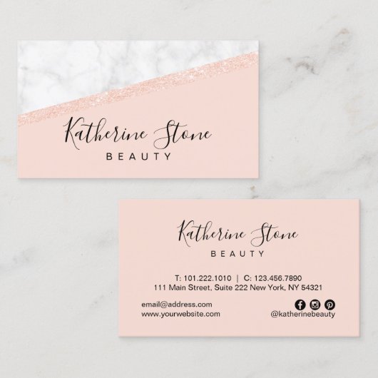 Elegant modern roos goud glitter witte marmer visitekaartje (Voorkant / Achterkant)
