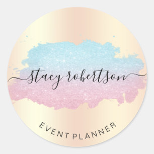Elegant modern roos goudblauw glitter planner ronde sticker