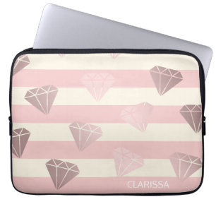 Elegant modern roos gouddiamantpatroon & band laptop sleeve