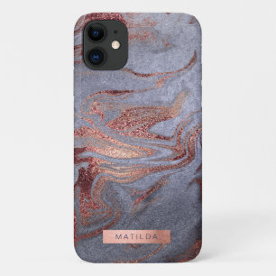Elegant modern roos gouden blauwe marmer iPhone 11 hoesje