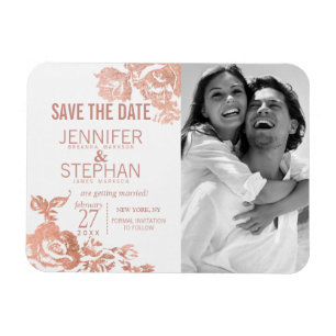 Elegant Modern Roos Gouden Bloemen Save the Dates Magneet