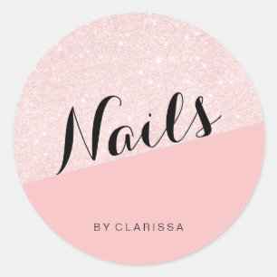 Elegant modern roos gouden glitter roze nagels ronde sticker