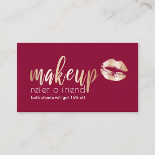 Elegant modern roos gouden lippen en make-up aanbevelingskaartje