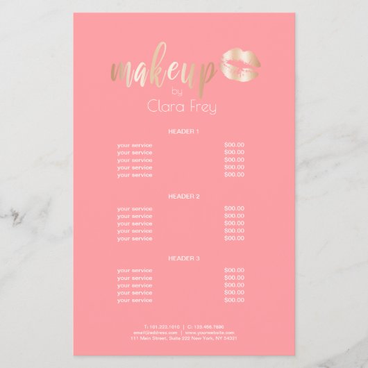 Elegant modern roos gouden lippen en make-up flyer (Voorkant)