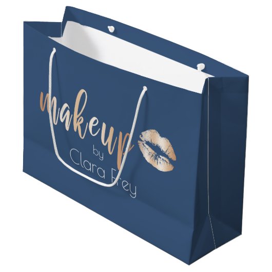 Elegant modern roos gouden lippen en make-up groot cadeauzakje (Voorkant Gekanteld)