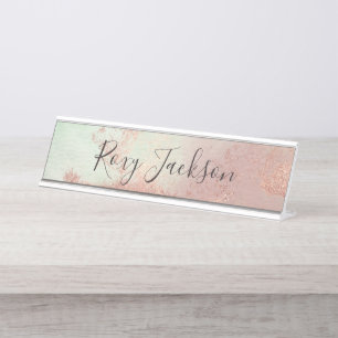 Elegant modern roos gouden waterverf kleurrijk bureau naambordje