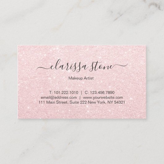 Elegant modern roos goudglitter make-up artiest visitekaartje (Achterkant)