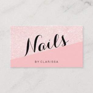 Elegant modern roos goudglitter roze nagels visitekaartje
