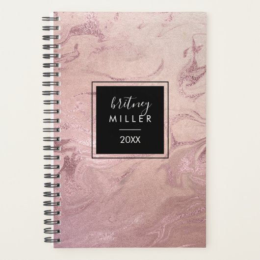 Elegant modern roos goudroze marmer planner (Voorkant)