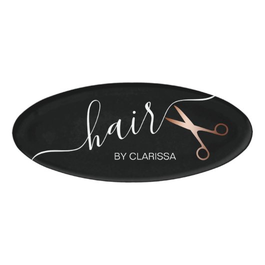 Elegant modern roos goudschaar naambadge (Voorkant)