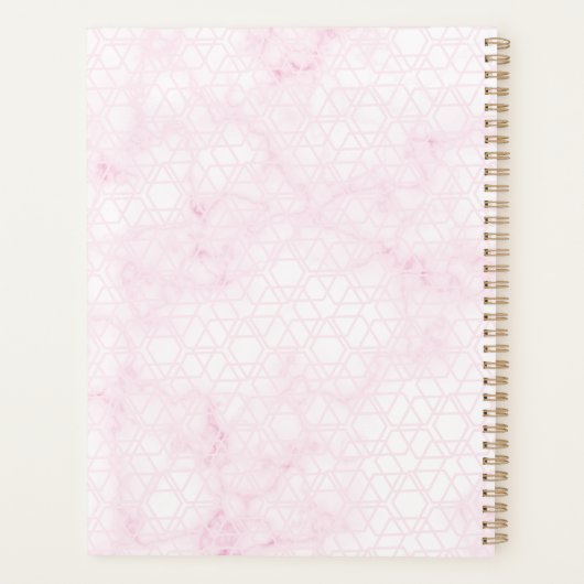 Elegant Modern Roze Abstract Marmeren Naam Goud Planner (Achterkant)