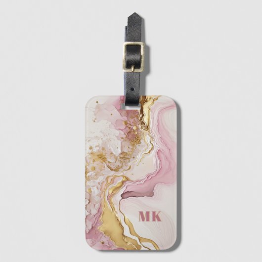 Elegant modern roze Abstract monogram goud Bagagelabel (Voorkant (verticaal))
