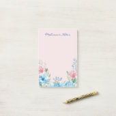 Elegant Modern Roze Blauwe Waterverf Wildbloemen Post-it® Notes (Op bureau)