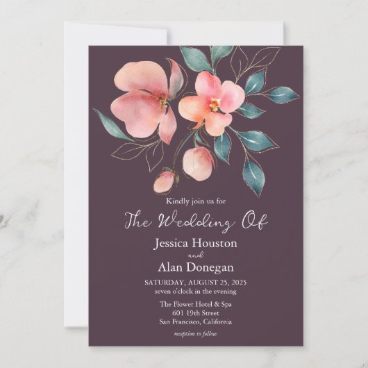 Elegant Modern Roze en Goud Bloemen Bruiloft Kaart (Voorkant)