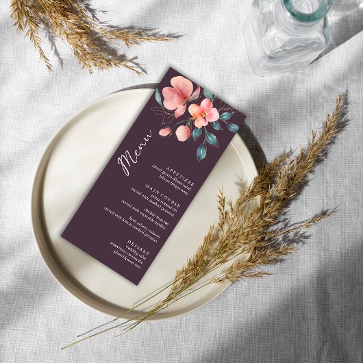 Elegant Modern Roze en Goud Bloemen Bruiloft Menu